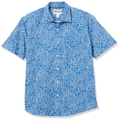 Amazon Essentials Men's Regular-Fit Short-Sleeve Poplin Shirt, Navy Floral, X-Large