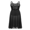FEESHOW Youth Girls Sequined Lyrical Dance Costume Dresses Leotard Sheer Maxi Long Tulle Skirt Spaghetti Black 6 view 2