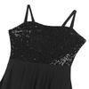 FEESHOW Youth Girls Sequined Lyrical Dance Costume Dresses Leotard Sheer Maxi Long Tulle Skirt Spaghetti Black 6 view 3