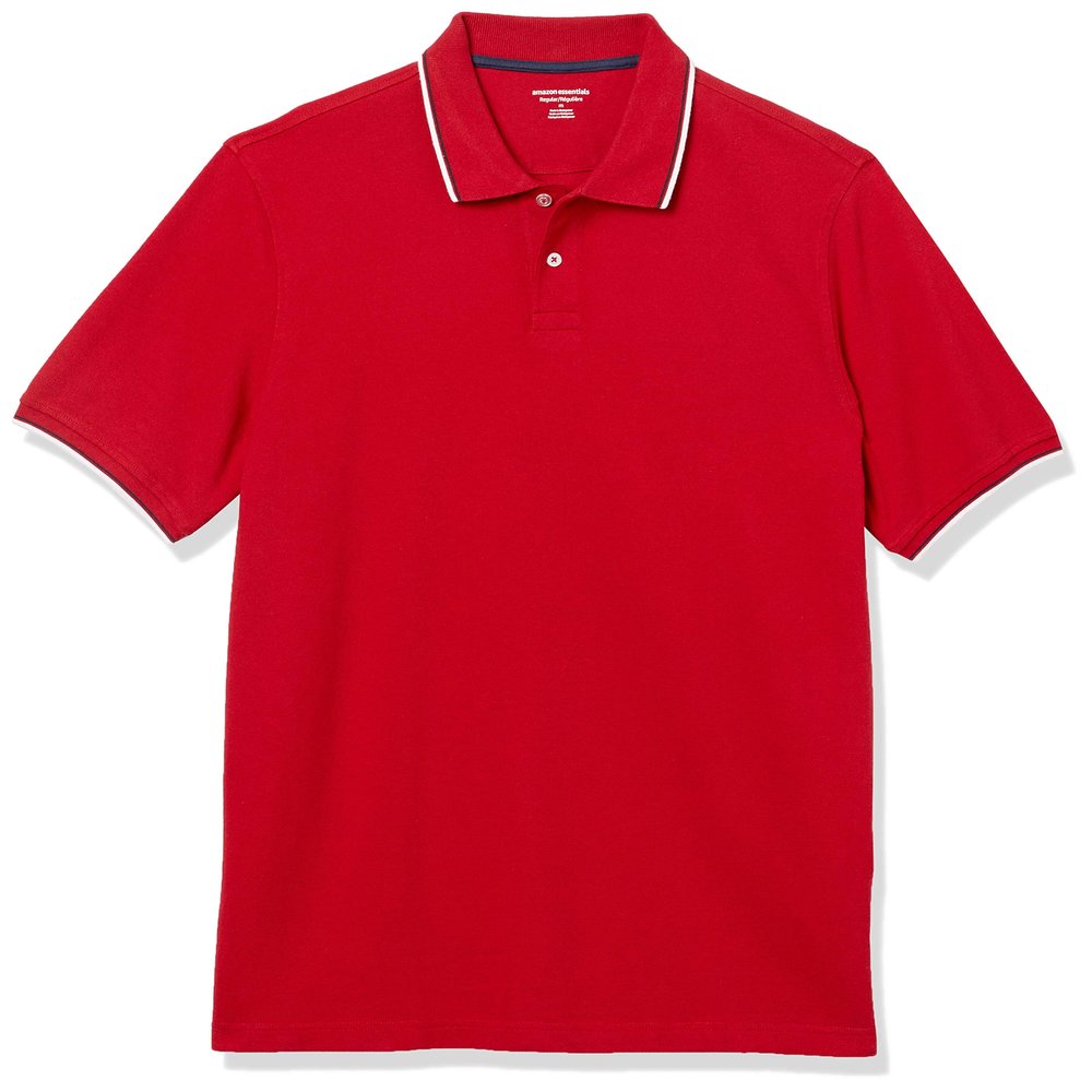 Amazon Essentials Men's Regular-Fit Cotton Pique Polo Shirt (Available in Big & Tall), Red Twin Stripe, X-Large