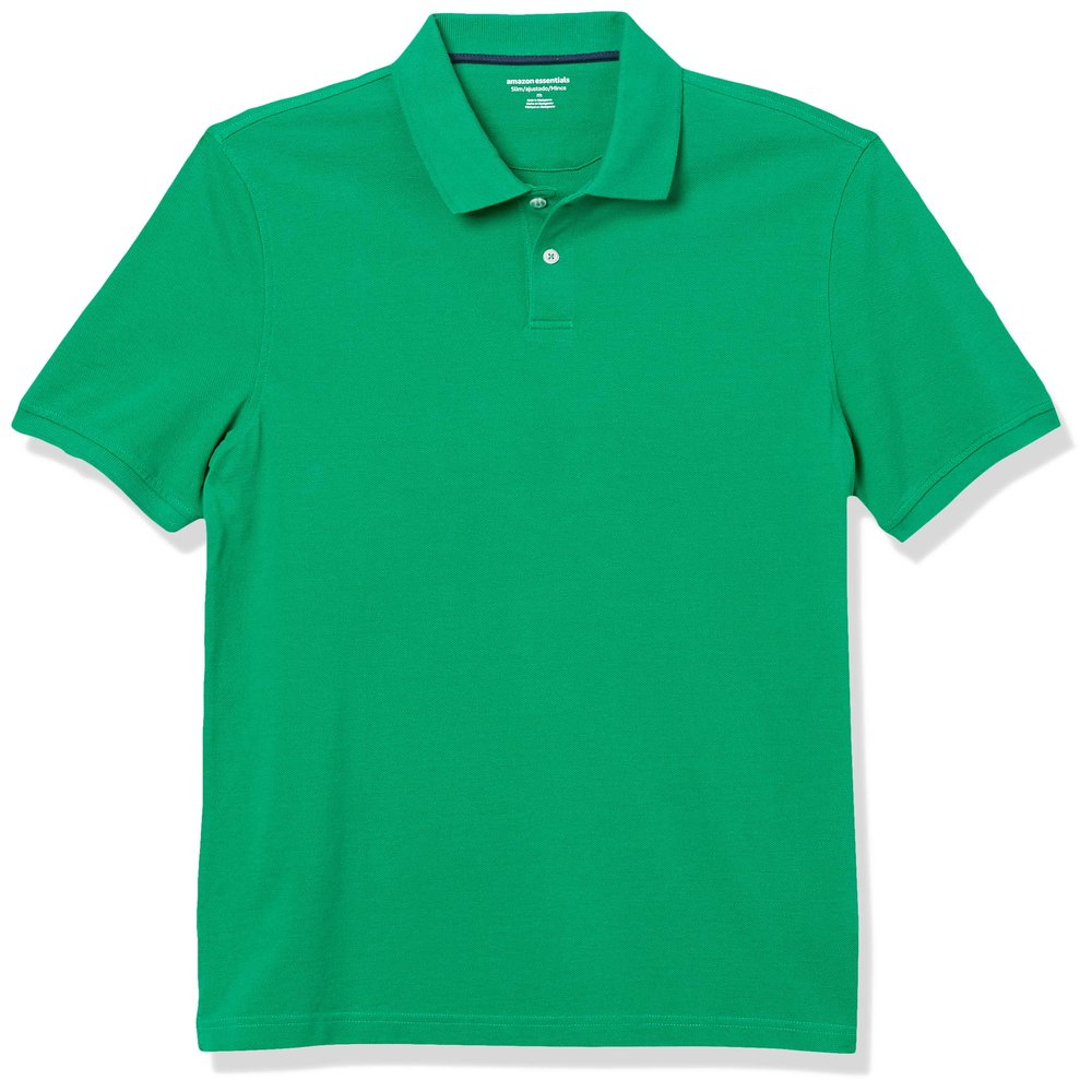 Amazon Essentials Men's Green Polo Shirts Short Sleeve, Slim-Fit Cotton Pique, X-Small
