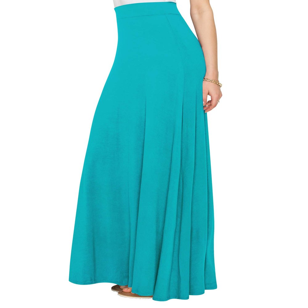 Lock and Love LL WDR1434 Womens Solid Maxi Skirt with Elastic Waist Band XXXL Jade