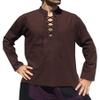 Svenine Medieval Serf Groundsman Mens Renaissance Shirt Upright Collar Cotton, Medium, Style#D - Thin Aum Cotton - Dark Brown view 3