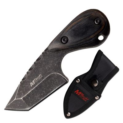MTECH USA Fixed Blade Knife Stonewashed Finish Stainless Steel Tanto Blade with Black Wood Handle, Full Tang, Includes Black Nylon Sheath - Hunting, Camping, Survival, Tactical, EDC MT-20-90BK