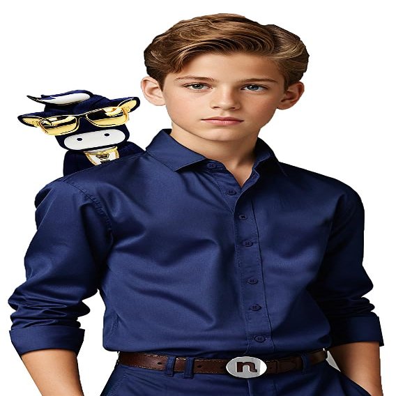 Black n Bianco Boys' Signature Sateen Long Sleeve Dress Shirt (14, Navy)
