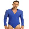 renvena Men's Stand Collar Long Sleeve One-Piece Leotard Bodysuit Romper Latin Tango Dancewear Royal_Blue Large