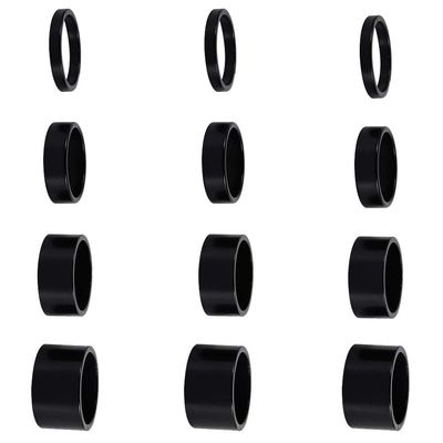 12 PCS Bicycle Headset Spacer Bike Handlebar Stem Spacers Threadless Aluminum Alloy Headset Stem Spacer Set Fit 1 1/8-Inch Stem For MTB BMX Mountain Road Bikes Cycling 2MM 3MM 5MM 10MM(Black)