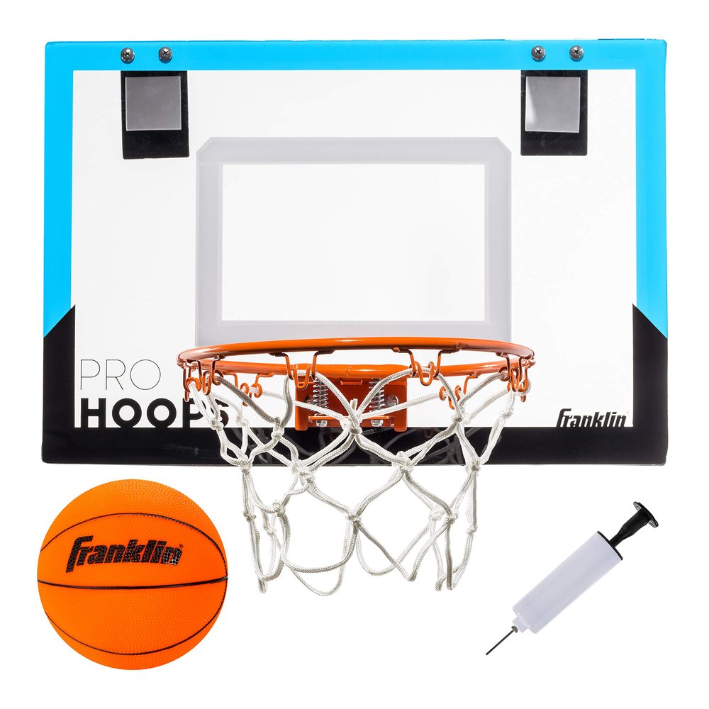 Franklin Sports Over The Door Mini Basketball Hoop - Pro Hoops Indoor Kids Basket with Mini Basketball - Slam Dunk Approved Shatter Resistant Backboard - Bedroom + Office Game - Black + Blue