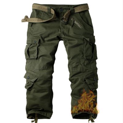 AKARMY Men's Fleece Lined Hiking Pants Outdoor Cargo Pants Casual Work Ski Pants with 8 Pockets ArmyGreen 34