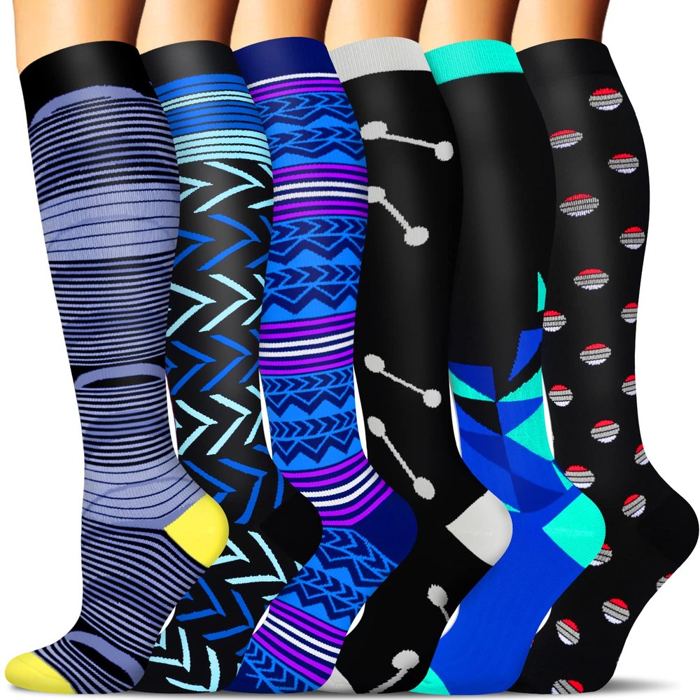 SunFeeling 6 Pairs Compression Socks for Women & Men Circulation - Best Support for Nurses,Running,Athletic,Sports,Small-Medium