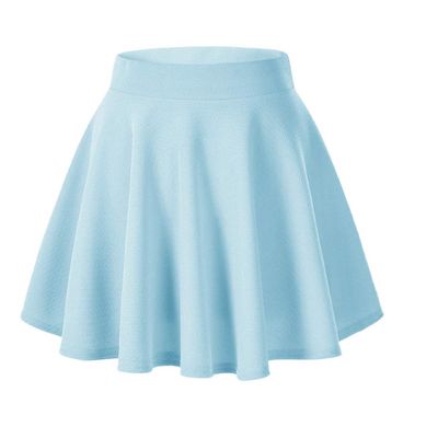 Afibi Casual Mini Stretch Waist Flared Plain Pleated Skater Skirt (X-Large, Sky Blue)