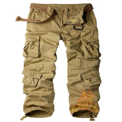 AKARMY Men's Fleece Lined Hiking Pants Outdoor Cargo Pants Casual Work Ski Pants with 8 Pockets Khaki 36