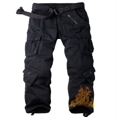 AKARMY Men's Fleece Lined Hiking Pants Outdoor Cargo Pants Casual Work Ski Pants with 8 Pockets Black 38