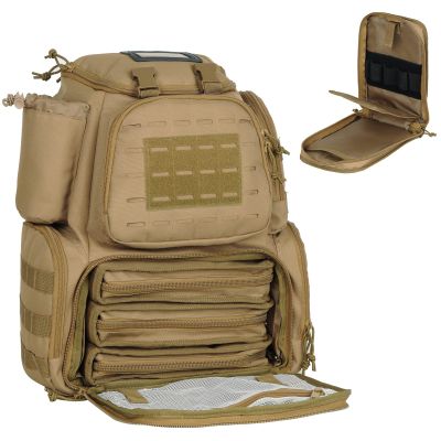 AUMTISC Tactical Handgun Range Bag Backpack - Pistol Gun Range bagfor Handguns Ammo with 3-Pistol Case, Khaki