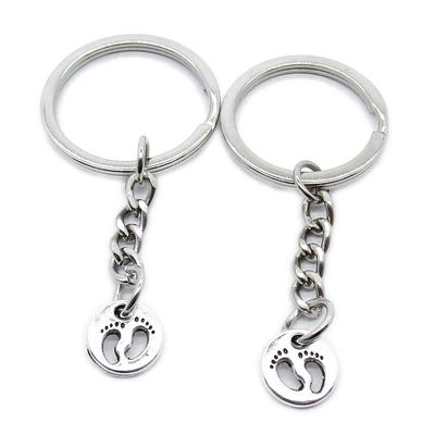 50 Pieces Metal Antique Silver Color Keychains Keyrings BE8G4 Footprint Key Chain Ring