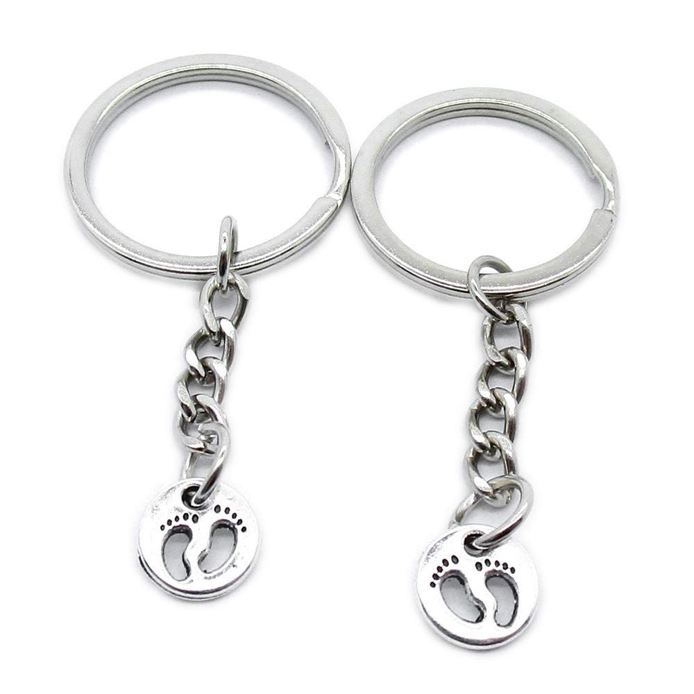 50 Pieces Metal Antique Silver Color Keychains Keyrings BE8G4 Footprint Key Chain Ring