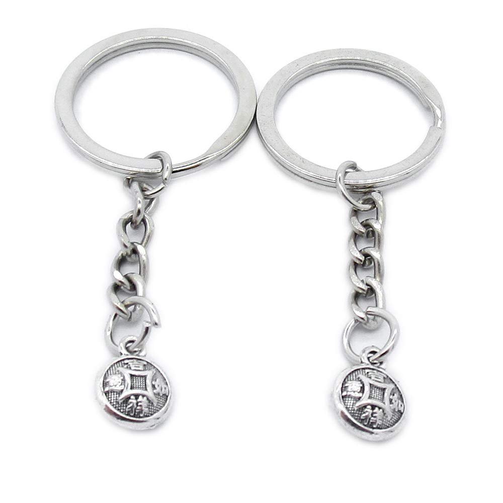 5 Pieces Metal Antique Silver Color Keychains Keyrings MQ7E3 Chinese Blessed Coins Key Chain Ring