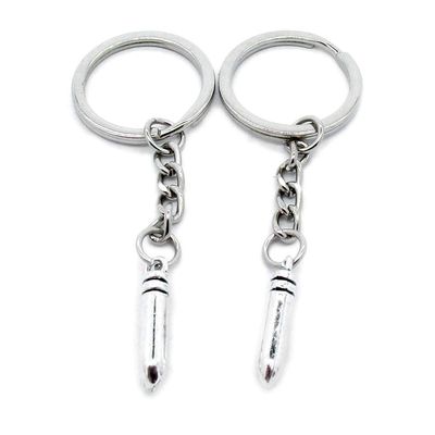 50 Pieces Metal Antique Silver Color Keychains Keyrings S2FN6 Bullet Key Chain Ring