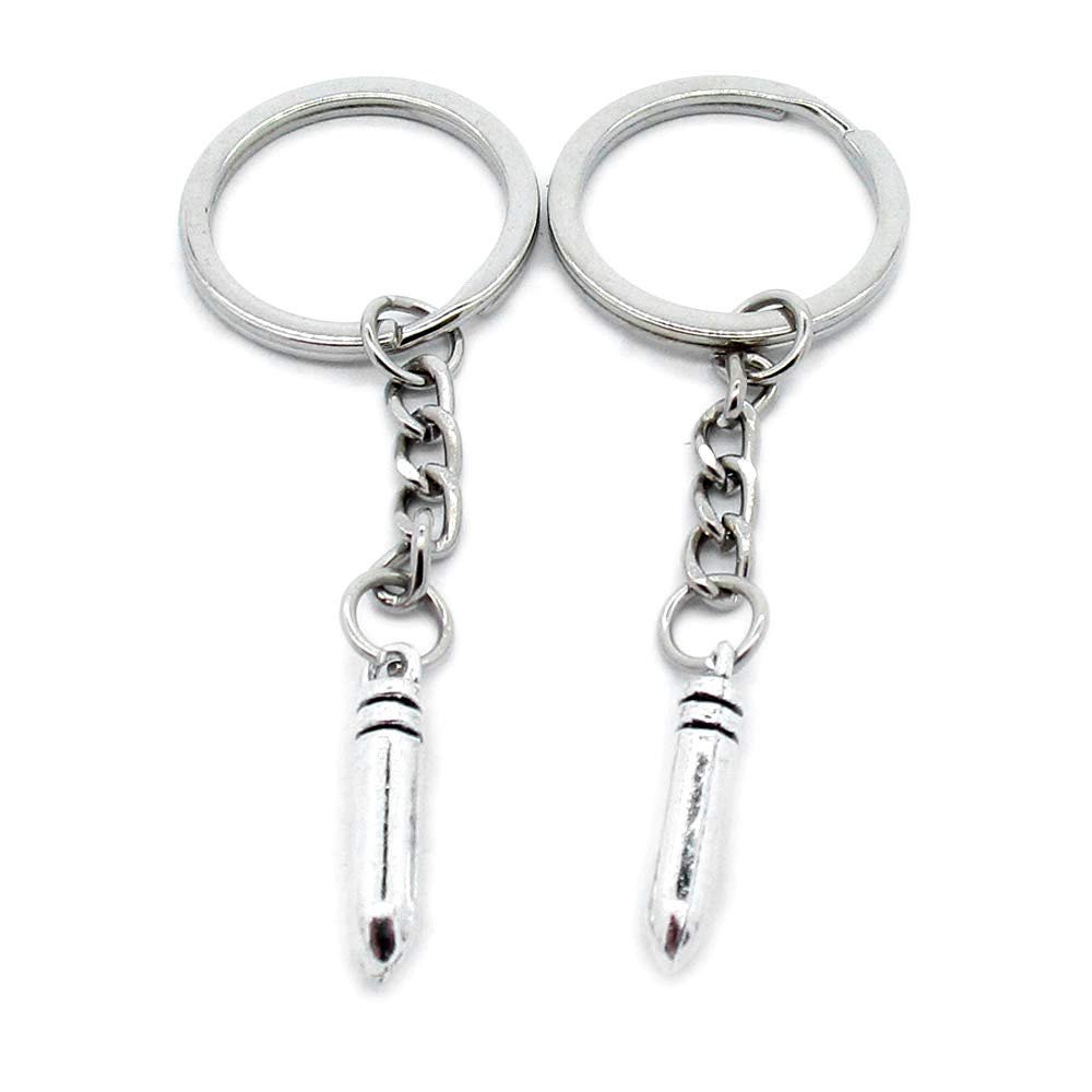 50 Pieces Metal Antique Silver Color Keychains Keyrings S2FN6 Bullet Key Chain Ring