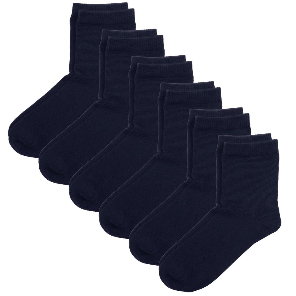 COTTON DAY Unisex Little Kids Youth Boys Girls Soft Cotton Crew Dress Socks Seamless Toe 6 Pack 6-8 years Plain Navy M (8)