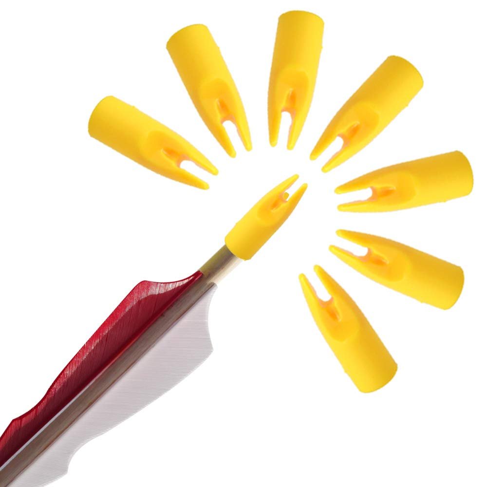 SHARROW 100pcs Archery Arrow Nocks Glue on 8mm Arrow Shaft Hunting Accessories Arrow Tails DIY (Ginger Yellow)