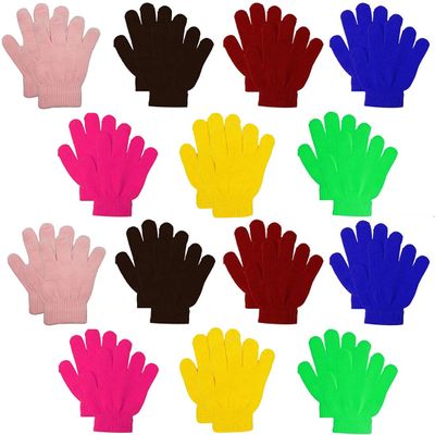 Kids Warm Magic Gloves,14 Pairs Boys Girls Winter Stretchy Knit Gloves (Mixed 7 Color, 12-16 Years)