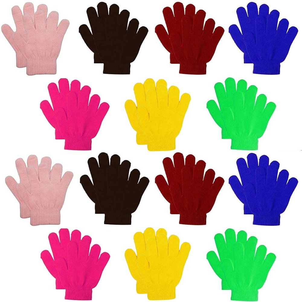 Kids Warm Magic Gloves,14 Pairs Boys Girls Winter Stretchy Knit Gloves (Mixed 7 Color, 12-16 Years)