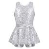 FEESHOW Kids Girls Sequined Tank Top Tutu Skirt Ballet Dance Leotard Modern Jazz Latin Dress Performance Costume Cross Back Silver 10 view 1