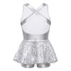 FEESHOW Kids Girls Sequined Tank Top Tutu Skirt Ballet Dance Leotard Modern Jazz Latin Dress Performance Costume Cross Back Silver 10 view 2