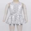 FEESHOW Kids Girls Sequined Tank Top Tutu Skirt Ballet Dance Leotard Modern Jazz Latin Dress Performance Costume Cross Back Silver 10 view 3