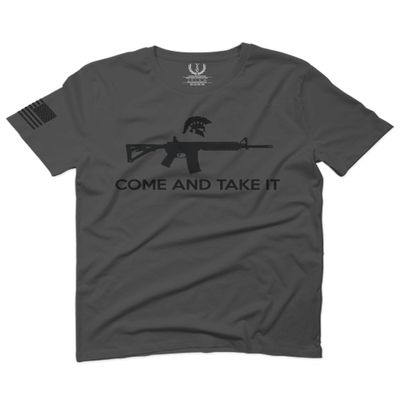0186. Tactical Military Come and take it Greek Helment American Flag Patriotic Style for Men T Shirt (Charcoal, 2X-Large)
