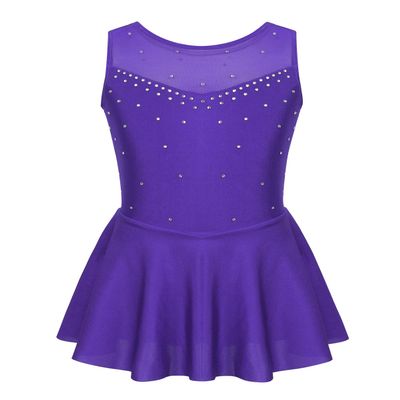 Agoky Big Girls' Kids Sparkly Ice Figure Skating Roller Skating Dress Gymnastic Tutu Skirted Leotard Costume Violet Sparkly 13-14