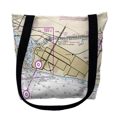 Betsy Drake TY11425VM 16 x 16 in. Venice Inlet Florida Nautical Map Tote Bag - Medium Black
