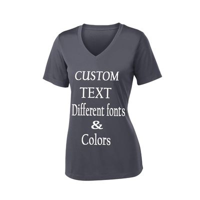 Customized Ladies V Neck Tee, Polyester Workout Design Your Own Sports Shirt Iron Grey