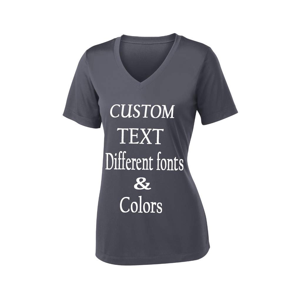 Customized Ladies V Neck Tee, Polyester Workout Design Your Own Sports Shirt Iron Grey