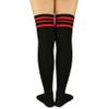 Zando Women Over Knee Stockings Thin Striped Casual Long Athlete Cosplay Kawaii Football 1 Pair Black Red view 3