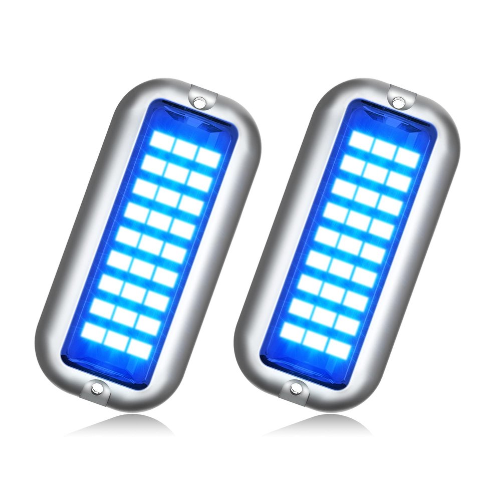 BASIKER BS1 Marine LED Boat Light (2x1200LM 27LED), 10-36V, 316 Stainless Steel, IP68, Air or Underwater, Surface Mount Designed for Cruise Ships, Yachts, Boats, Sailboat, Pontoon, Transom (Blue)