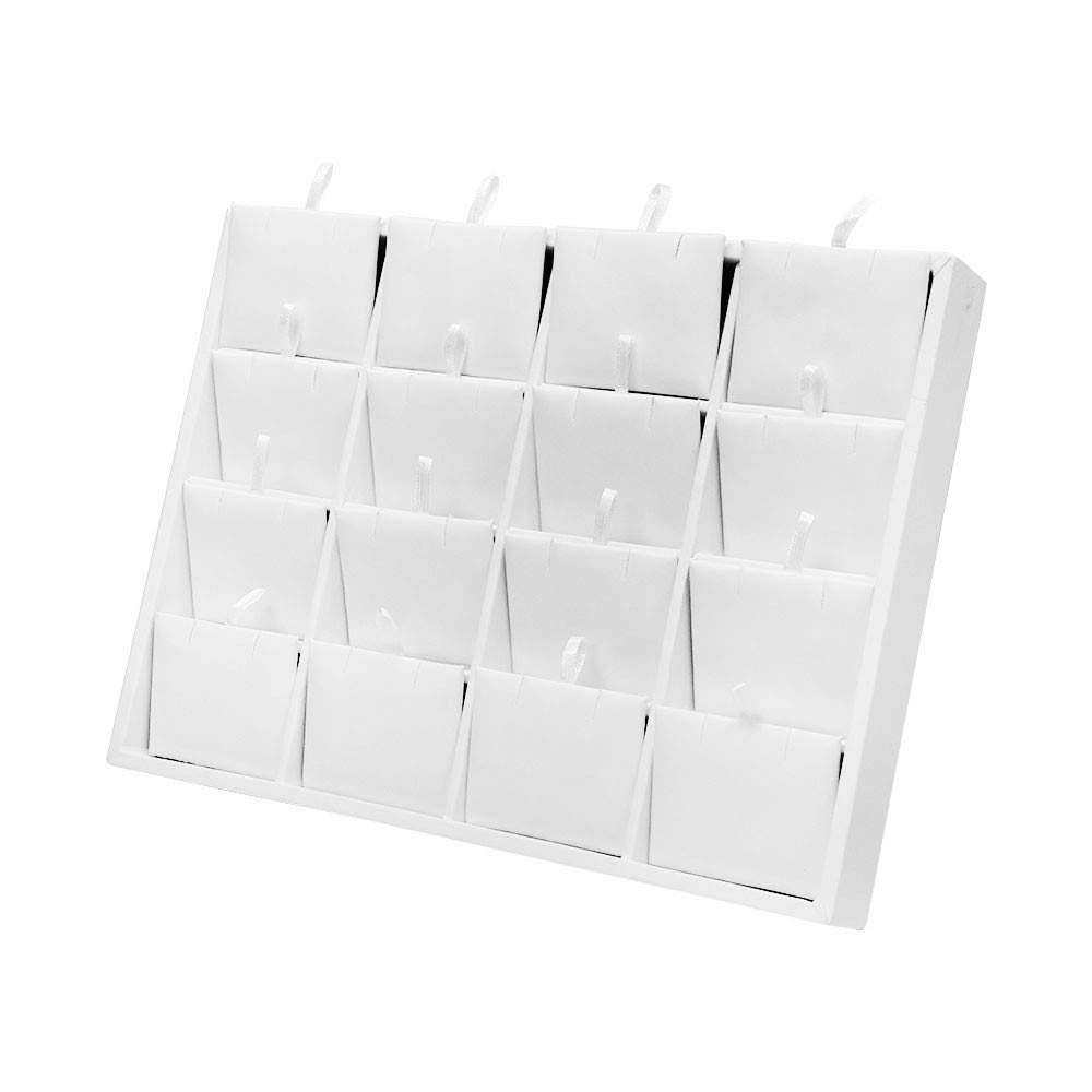 DBM IMPORTS White Faux Leather 16 Pairs Earring Display Jewelry Pendant Tray 10" x7-1/2