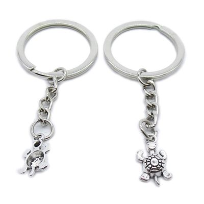50 Pieces Metal Antique Silver Color Keychains Keyrings KI7G4 Tortoise Turtle Key Chain Ring