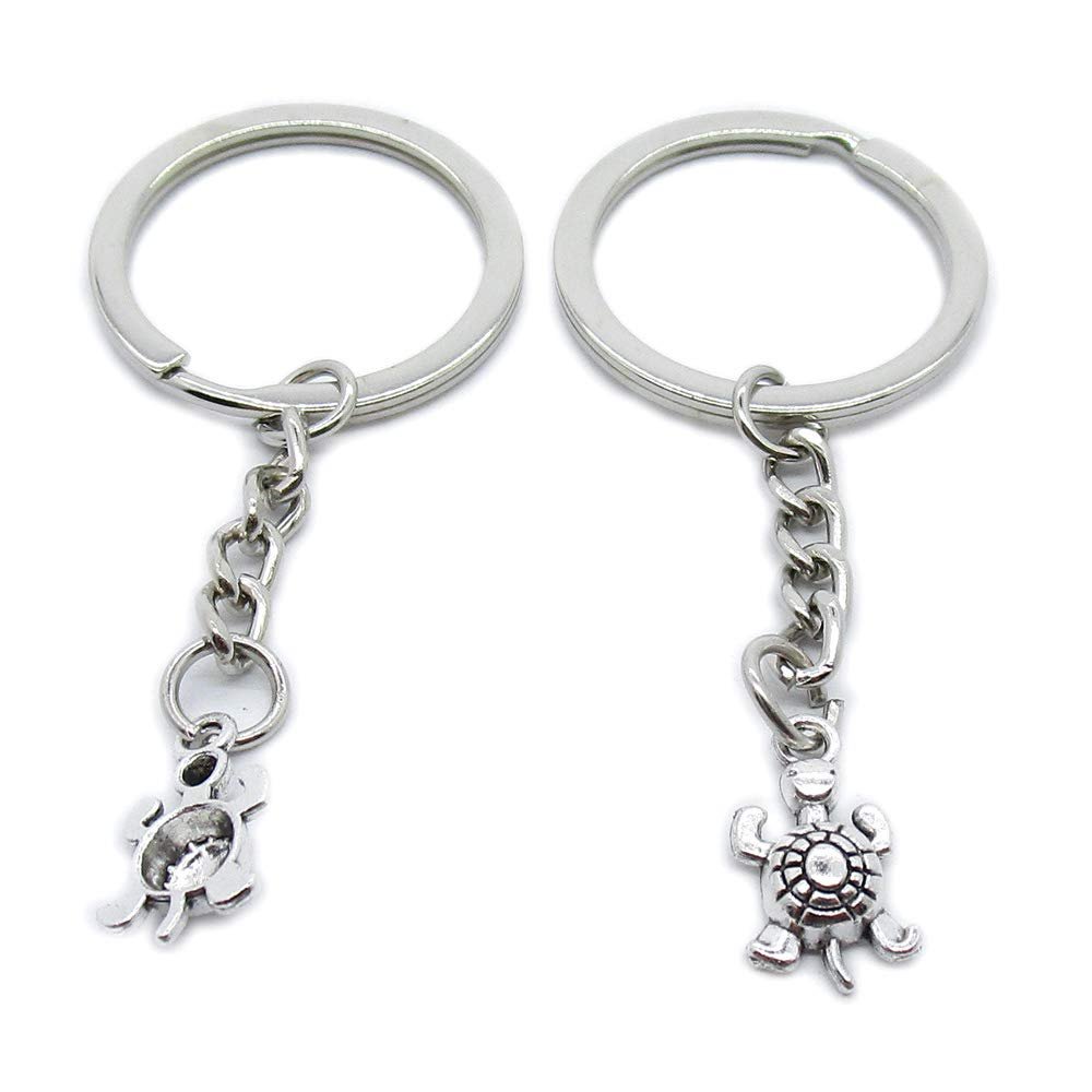 50 Pieces Metal Antique Silver Color Keychains Keyrings KI7G4 Tortoise Turtle Key Chain Ring
