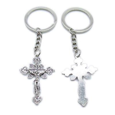 5 PCS Antique Silver Plated Keyrings Keychains XB4Y4 Jerusalem Latin Cross Key Ring Chains Tags Clasps