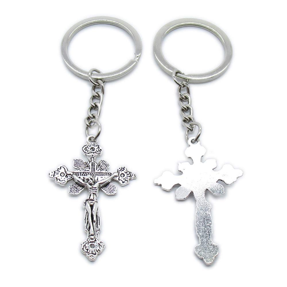 5 PCS Antique Silver Plated Keyrings Keychains XB4Y4 Jerusalem Latin Cross Key Ring Chains Tags Clasps
