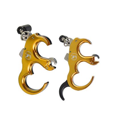AMEYXGS Archery Bow Release Aid Aluminum Alloy 3 or 4 Fingers Automatic Thumb Trigger Detachable Thumb Grip Left or Right Hand Thumb Caliper Outdoor Hunting Compound Bow Accessories (Gold)