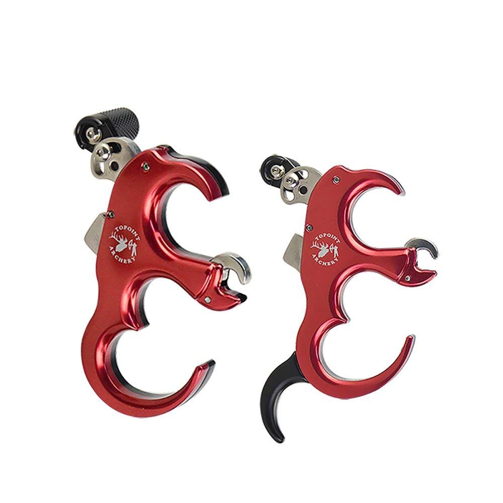 AMEYXGS Archery Bow Release Aid Aluminum Alloy 3 or 4 Fingers Automatic Thumb Trigger Detachable Thumb Grip Left or Right Hand Thumb Caliper Outdoor Hunting Compound Bow Accessories (Red)