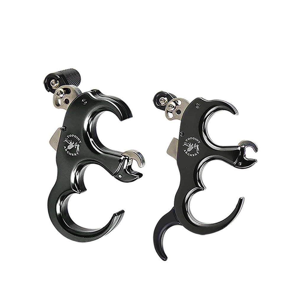 AMEYXGS Archery Bow Release Aid Aluminum Alloy 3 or 4 Fingers Automatic Thumb Trigger Detachable Thumb Grip Left or Right Hand Thumb Caliper Outdoor Hunting Compound Bow Accessories (Black)