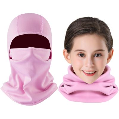 Aegend Balaclava Face Mask for Kids Age 5-12, Windproof Ski Face Neck Warmer for Cold Weather Winter Outdoor Sports(Pink)