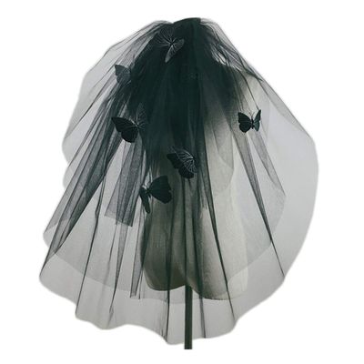 Black Lace Veil Wedding Cathedral Wedding Bride Halloween Gothic Costume Veil Black Butterfly