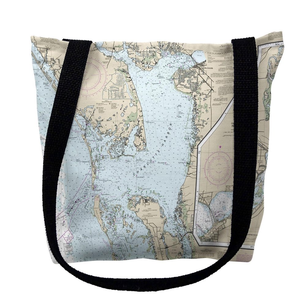 Betsy Drake TY11426M 16 x 16 in. Charlotte Harbor Florida Nautical Map Tote Bag - Medium