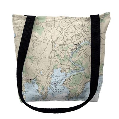 Betsy Drake TY12373BRM 16 x 16 in. Branford Harbor Connecticut Nautical Map Tote Bag - Medium