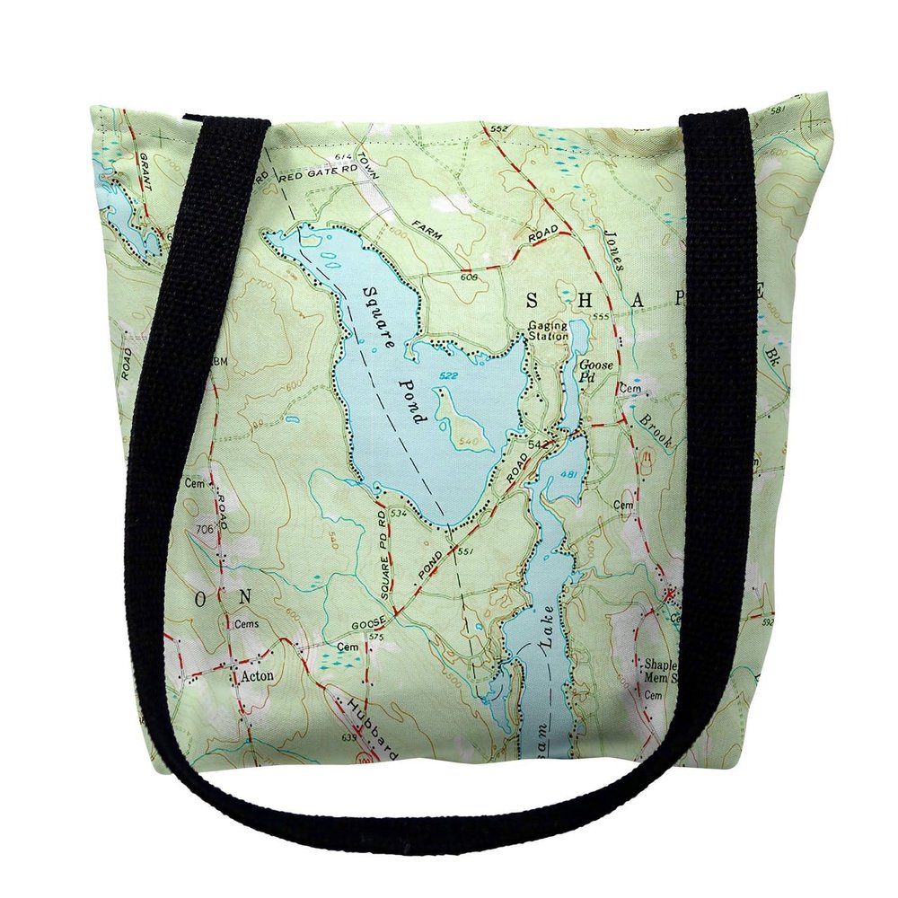 Betsy Drake TY870M 16 x 16 in. Square Pond Maine Nautical Map Tote Bag - Medium